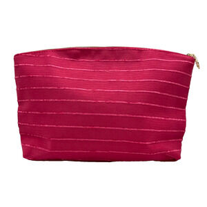 Lancome Pink Striped Makeup Bag with Rhinestore Rose Zipper Charm